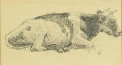 Study of a bull, pencil sketch with monogram S O, inscribed verso, Stanley Horton Ormerod,