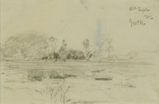 George Charles Haite 1898 - River study, late 19th century preliminary pencil sketch, inscribed