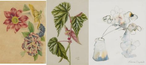 Still life, flowers and vessels, three 19th century and later watercolours including one by