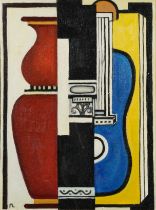 Manner of Fernand Leger - Abstract composition with vase and instrument, French Impressionist oil on