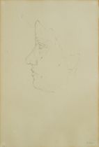 J D Newman 76 - Profile portrait, pencil line drawing, mounted, framed and glazed, 51cm x 34cm