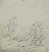 Two figures, possibly biblical, 19th century pencil, indistinctly signed, possibly N Veia?, mounted,