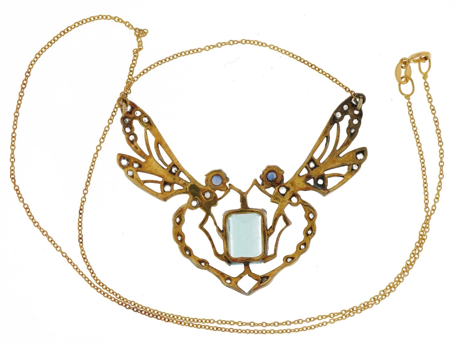 18ct gold sapphire and diamond dragonfly necklace, the central sapphire approximately 10.5mm x 7.3mm - Image 3 of 5