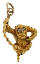 9ct gold monkey pendant with diamond eyes, 2.7cm high, 6.5g