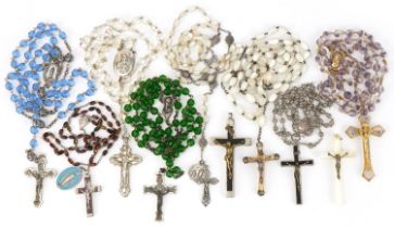 Eight vintage and later rosary bead necklaces with corpus Christis and two other corpus Christis