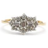 Art Deco style 18ct gold diamond cluster ring, total diamond weight approximately 0.50 carat, size