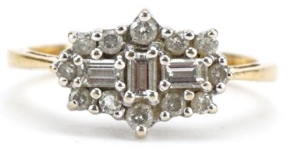 Art Deco style 18ct gold diamond cluster ring, total diamond weight approximately 0.50 carat, size