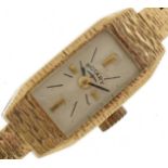 Rotary, ladies 9ct gold wristwatch with 9ct gold bark design strap, the case 11mm wide, total weight