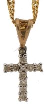 9ct gold diamond cross pendant on a 9ct gold necklace, total diamond weight approximately 0.10