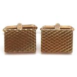 Pair of 9ct gold engine turned cufflinks, KW maker's mark, 1.6cm wide, 10.7g