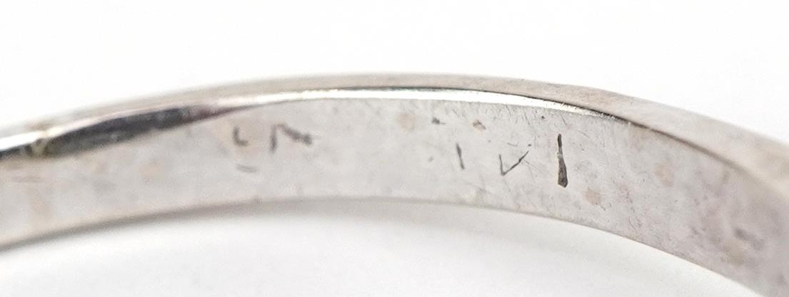 White gold diamond five stone ring, indistinct marks, possibly 14k, the central diamond - Image 5 of 5
