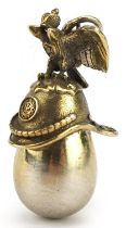 Silver gilt Russian helmet egg pendant, impressed Russian marks to the suspension loop, 4.5cm