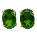 Pair of 9ct gold green stone solitaire stud earrings, possibly green amethyst, 7mm high, 0.8g