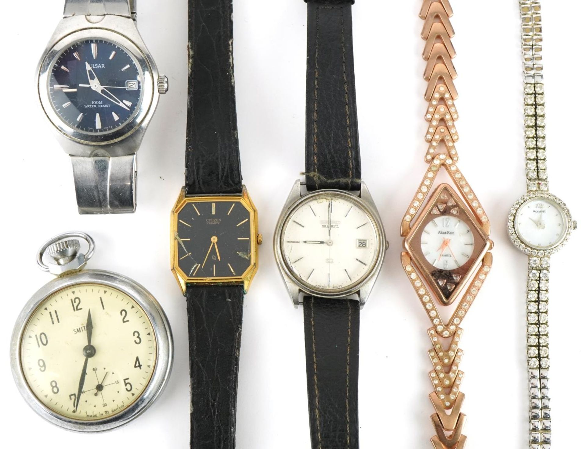 Five vintage and later ladies and gentlemen's wristwatches and a Smiths stopwatch, including