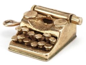 9ct gold vintage typewriter charm, 1.5cm in length, 3.7g