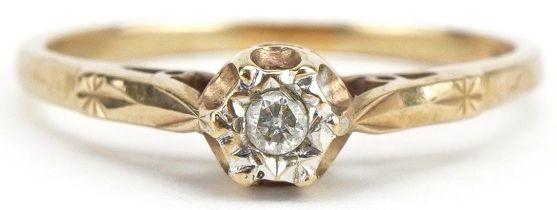 9ct gold diamond solitaire ring, size N/O, 1.5g