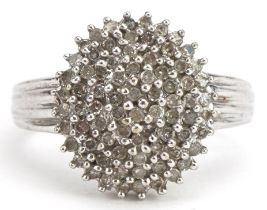 9ct white gold diamond five tier cluster ring, total diamond weight approximately 0.50 carat, housed