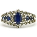 9ct gold graduated sapphire and diamond ring, size K, 2.2g