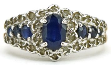 9ct gold graduated sapphire and diamond ring, size K, 2.2g