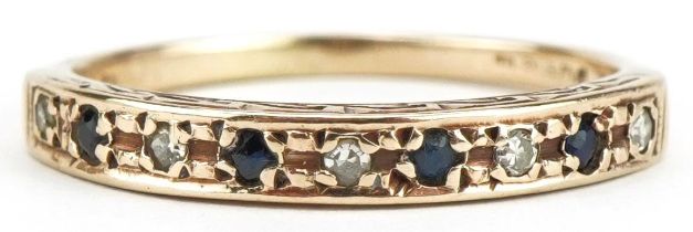 9ct gold diamond and sapphire half eternity ring, size Q, 2.2g