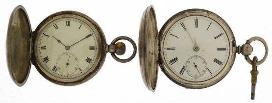 Two gentlemen's silver full hunter pocket watches including Josh Duke with fusee movement numbered