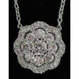 18ct white gold diamond three tier cluster flower head necklace with certificate, total diamond