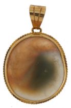 9ct gold operculum shell pendant, 3.1cm high, 4.4g
