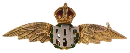 Military interest 9ct gold and enamel RAF sweetheart brooch, 3.8cm wide, 3.5g