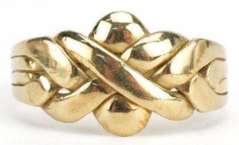 Gold knotted ring, indistinct marks, tests as 9ct gold, size U, 4.2g