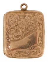 9ct rose gold locket engraved with flowers and foliage, 2.9cm high, 7.0g