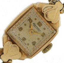 Rotary, ladies 9ct gold manual wristwatch with gold plated strap, the case 14mm wide, total weight