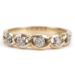 9ct gold diamond five stone half eternity ring with pierced setting, total diamond weight