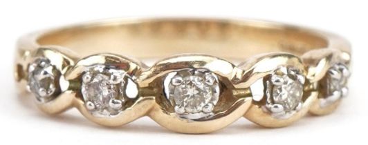 9ct gold diamond five stone half eternity ring with pierced setting, total diamond weight