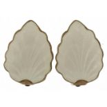 Pair of Norwegian 925S sterling silver and white guilloche enamel leaf clip on earrings, possibly