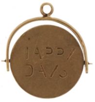 9ct gold Happy Days spinning charm, 1.6cm high, 0.8g