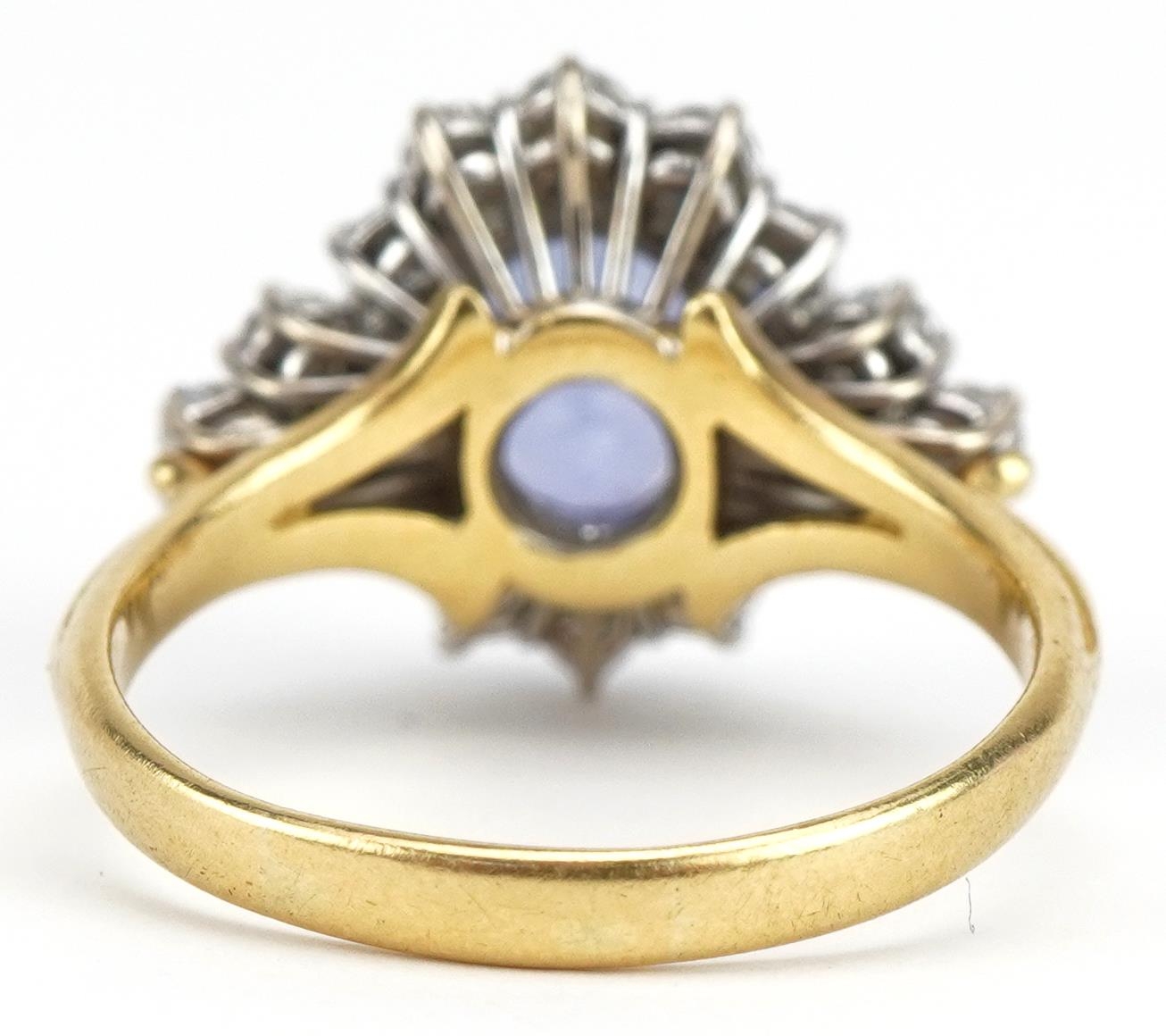 18ct gold Sri Lankan sapphire and diamond four tier cluster ring, weight of the sapphire 6.54g, - Image 3 of 5