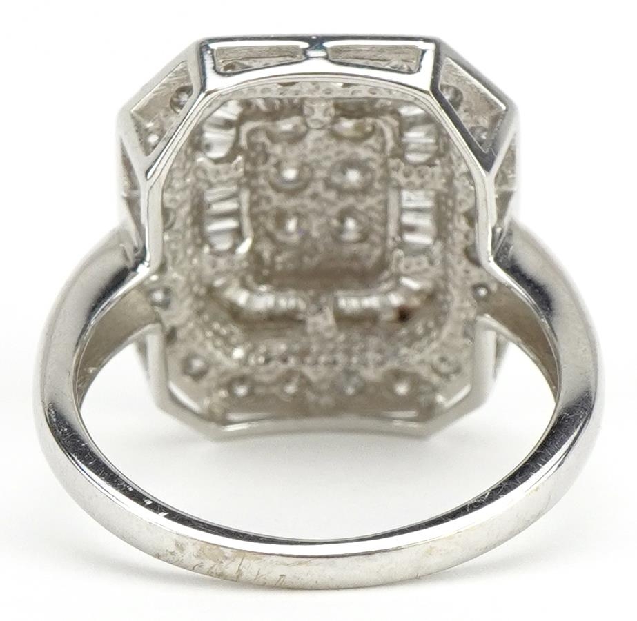Art Deco style 14ct white gold diamond three tier cluster ring, size N, 4.6g - Image 2 of 5