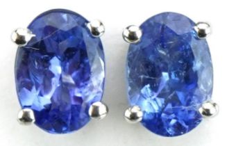 Pair of silver tanzanite stud earrings, 7mm high, 1.4g