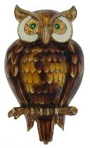 Norwegian 925S silver gilt and enamel owl brooch, possibly by David Andersen, 4.2cm high, 15.4g