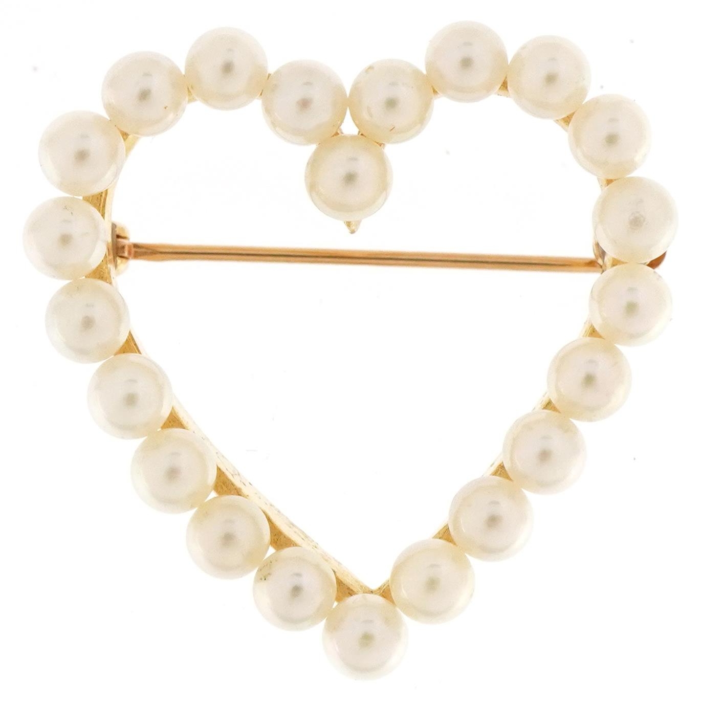 14ct gold pearl love heart brooch, 2.9cm high, 5.3g - Image 2 of 4