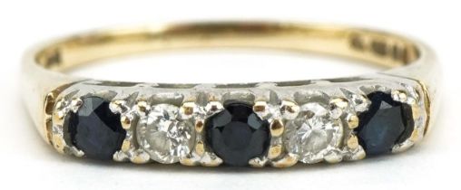 9ct gold sapphire and diamond five stone ring, size O, 1.9g