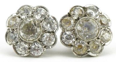 Pair of vintage silver white topaz flower head stud earrings housed in a Chas. Waller & Son