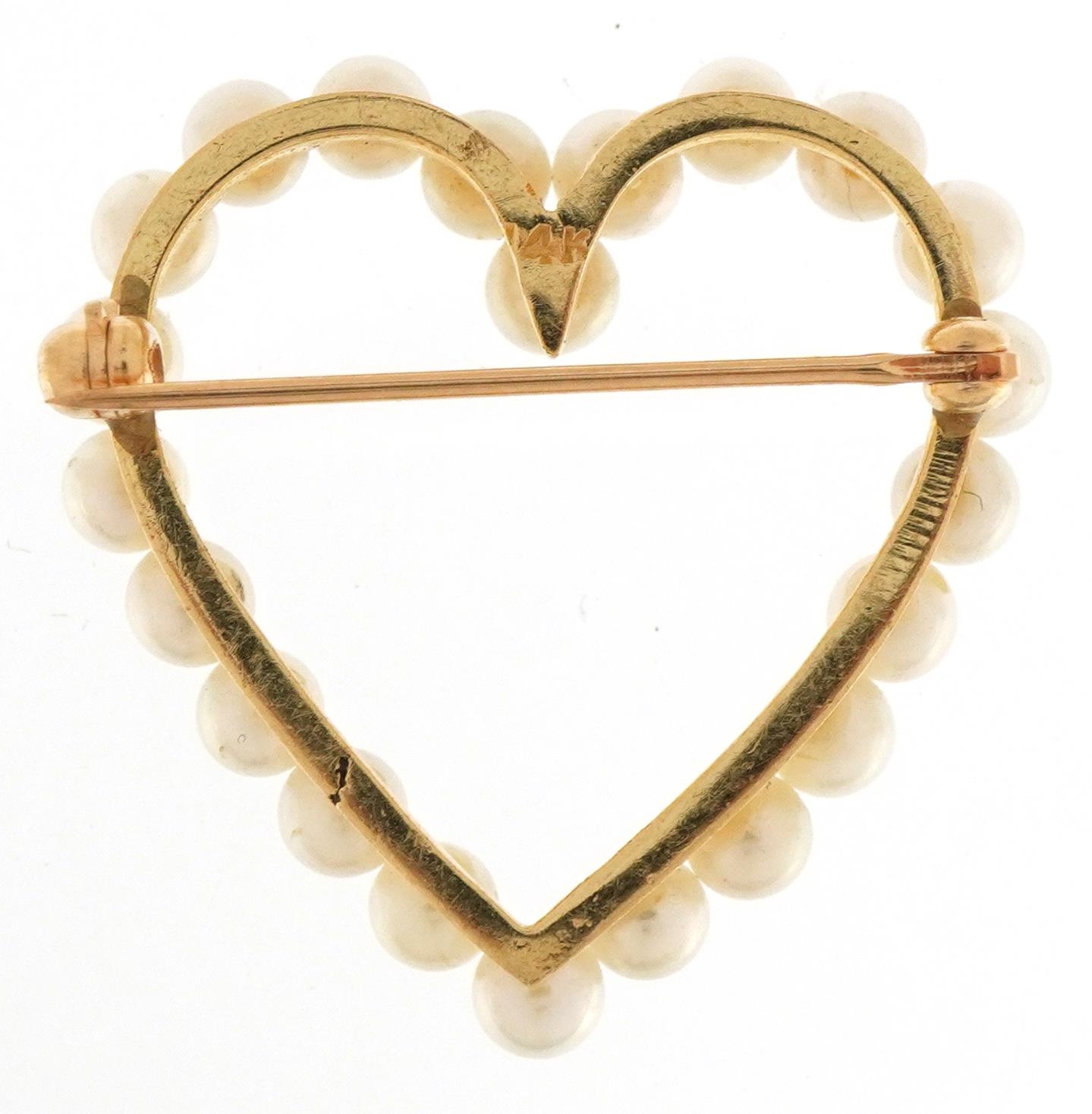 14ct gold pearl love heart brooch, 2.9cm high, 5.3g - Image 3 of 4