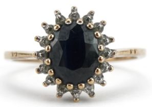 9ct gold sapphire and diamond ring, size N, 2.5g