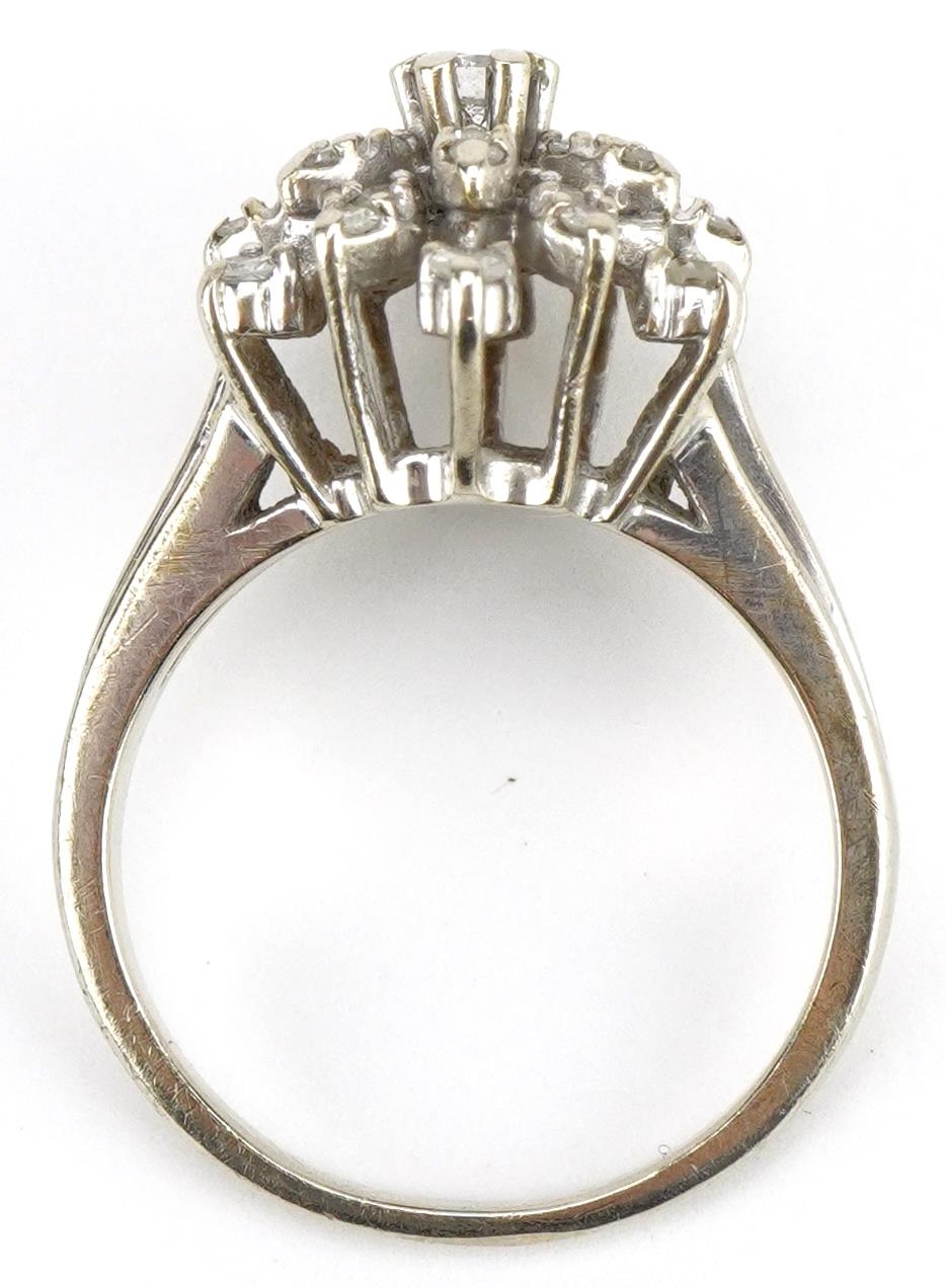 14ct white gold diamond three tier flower head ring, size M, 5.2g - Image 3 of 5