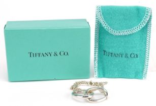 Elsa Peretti for Tiffany & Co, double interlocking loops silver necklace with box and cloth pouch,