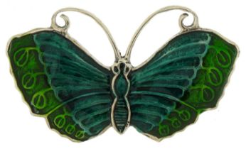 Sterling silver and enamel butterfly brooch, 5cm wide, 14.0g