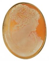 9ct gold cameo shell brooch pendant carved with a maiden, 3.7cm high, 7.0g