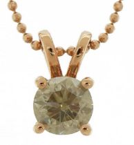 18ct rose gold round brilliant cut diamond solitaire pendant on a silver gilt necklace with