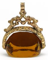 Large Victorian gilt metal and citrine style spinner fob, 4.6cm high, 26.5g